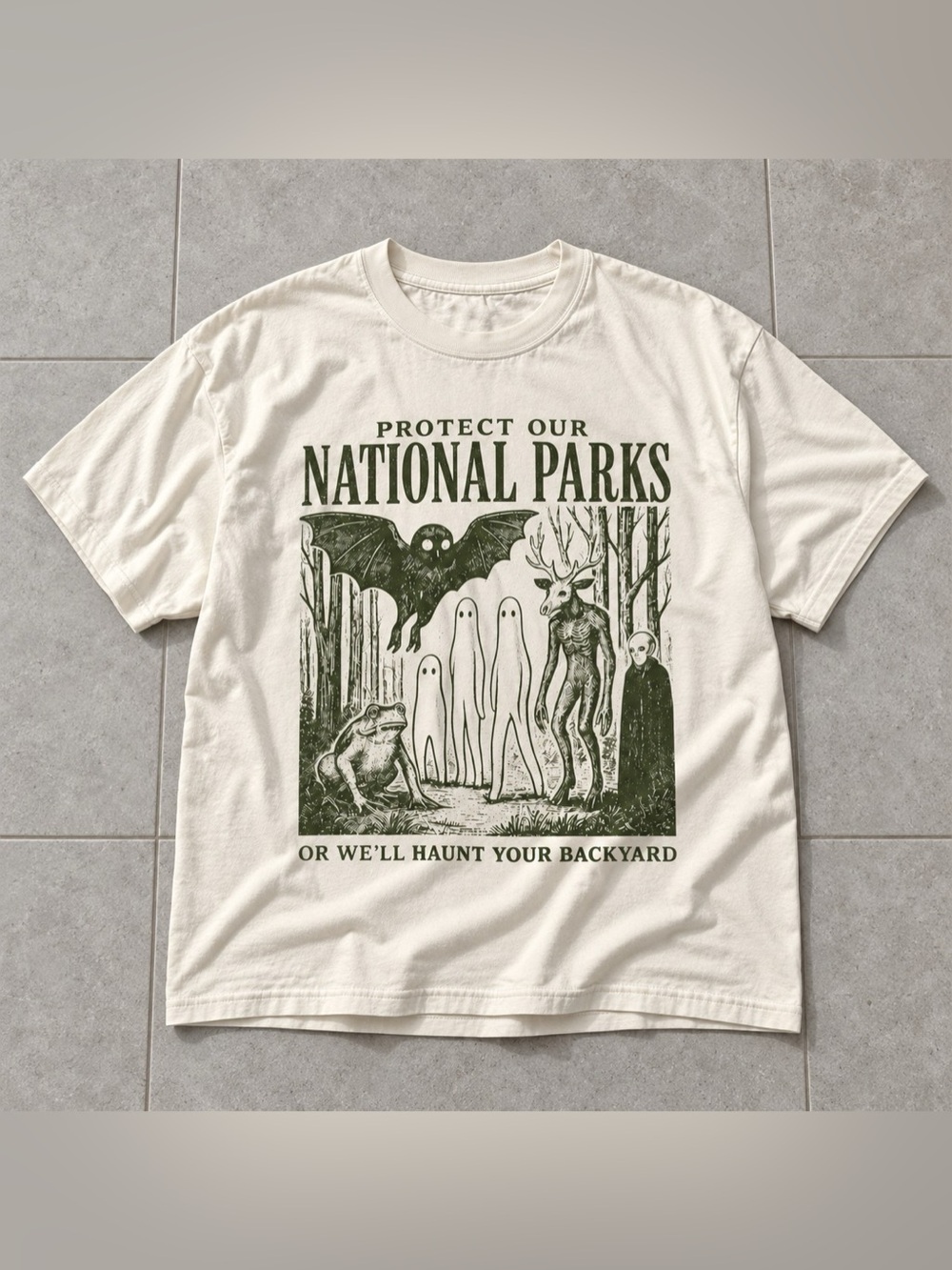 Gildan Protect Our National Parks Halloween Graphic T-Shirt Cream For Unisex